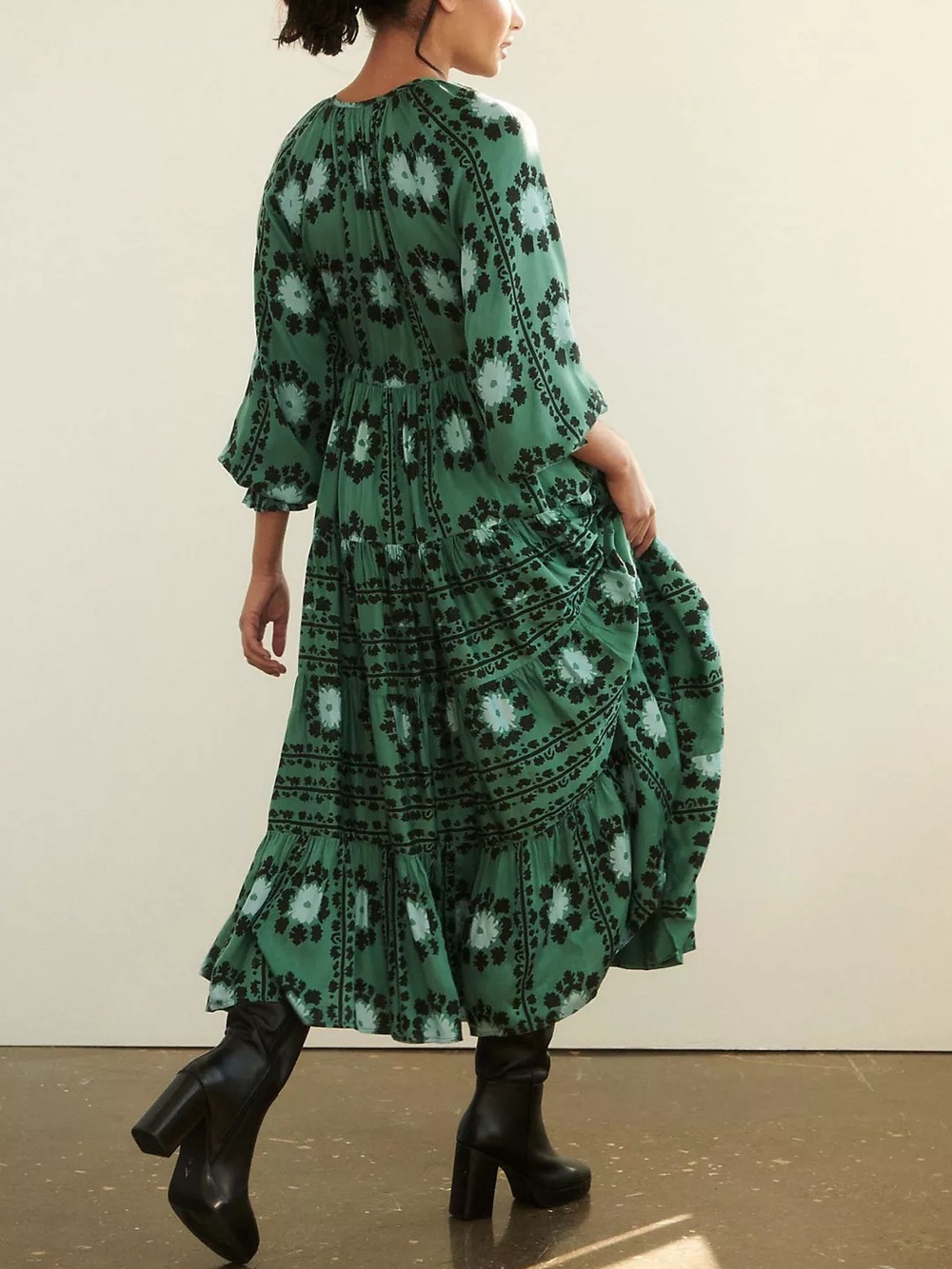 Omika Size M Lisha Riviera Maxi Dress Emerald Green Floral Print - Picture 2 of 8